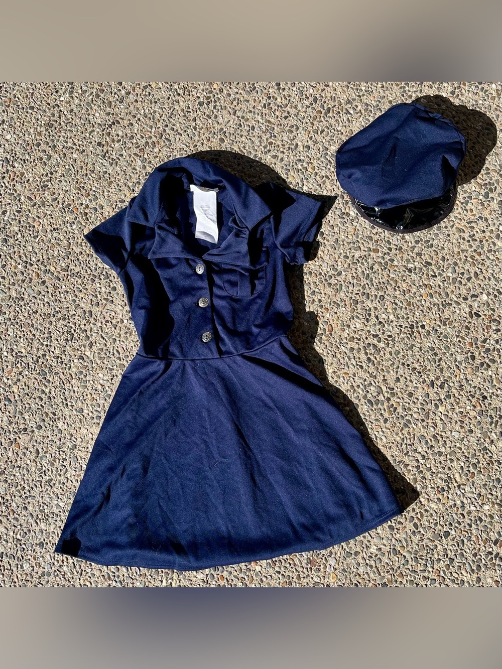 Girls Police Cop Costume Navy Blue Button-Front Fit & Flare Dress with Hat Sz S